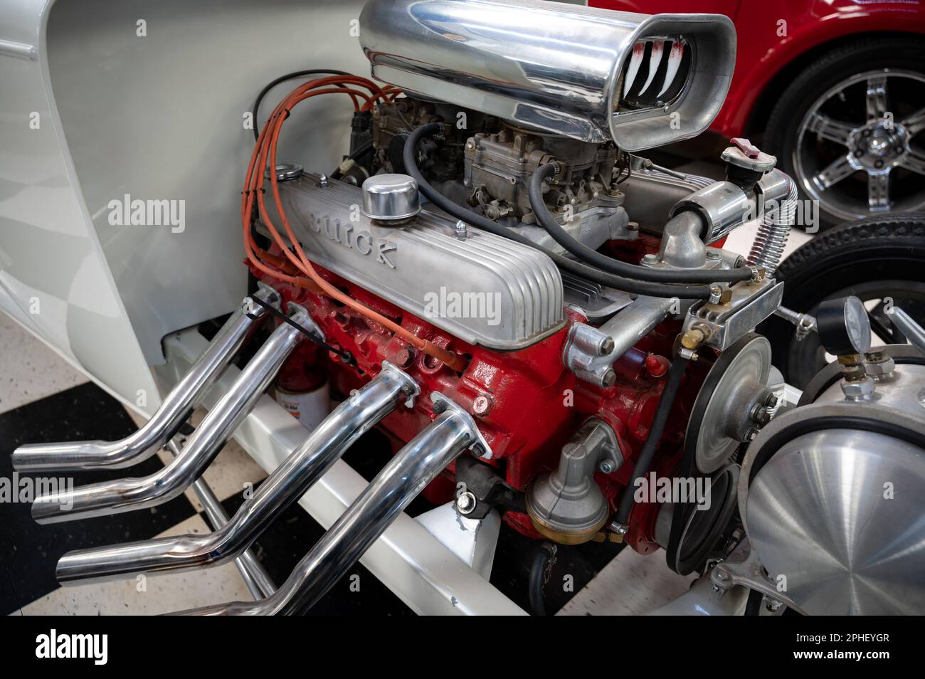 Detail of a Hot Rod based on a 1931 Chevrolet Coupe and Buick bigblock