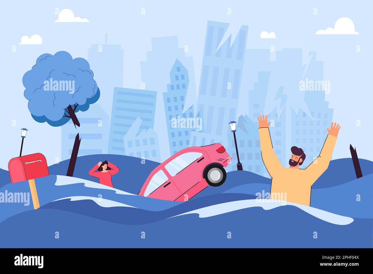 People on flooded street flat vector illustration Stock Vector Image ...