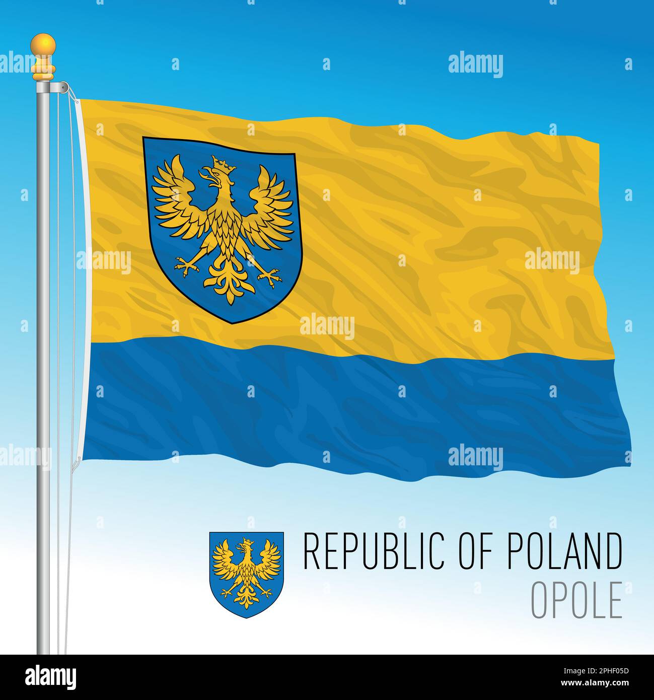 Opole regional flag and coat of arms, Republic of Poland, european country, vector illustration Stock Vector