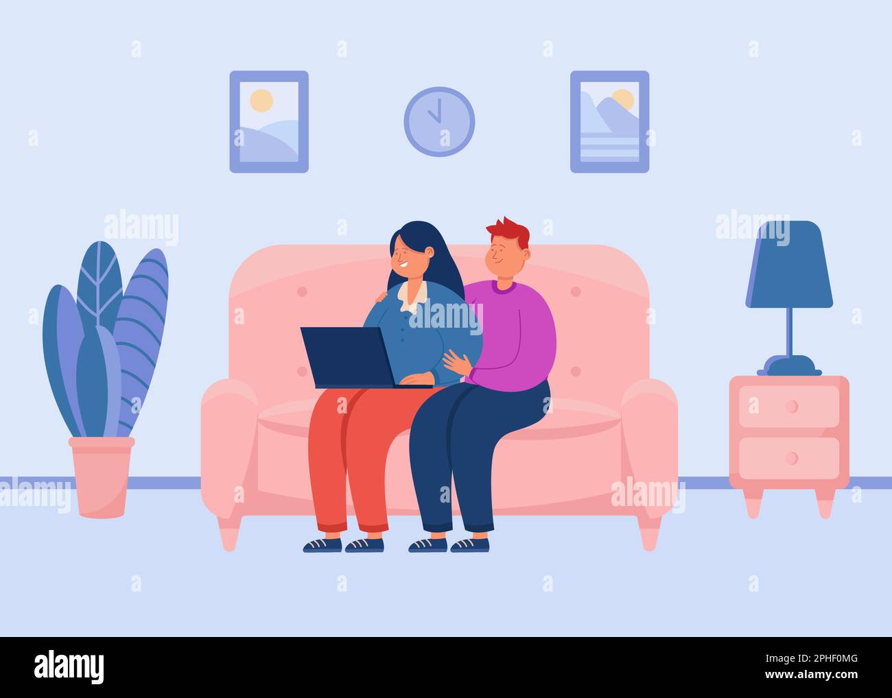 Family watching laptop together on Stock Vector Images - Alamy