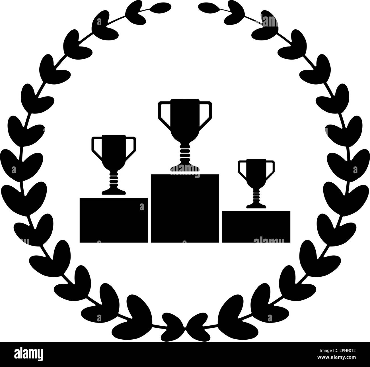 Laurel wreath and Trophy on winners podium icon symbol. Flat vector