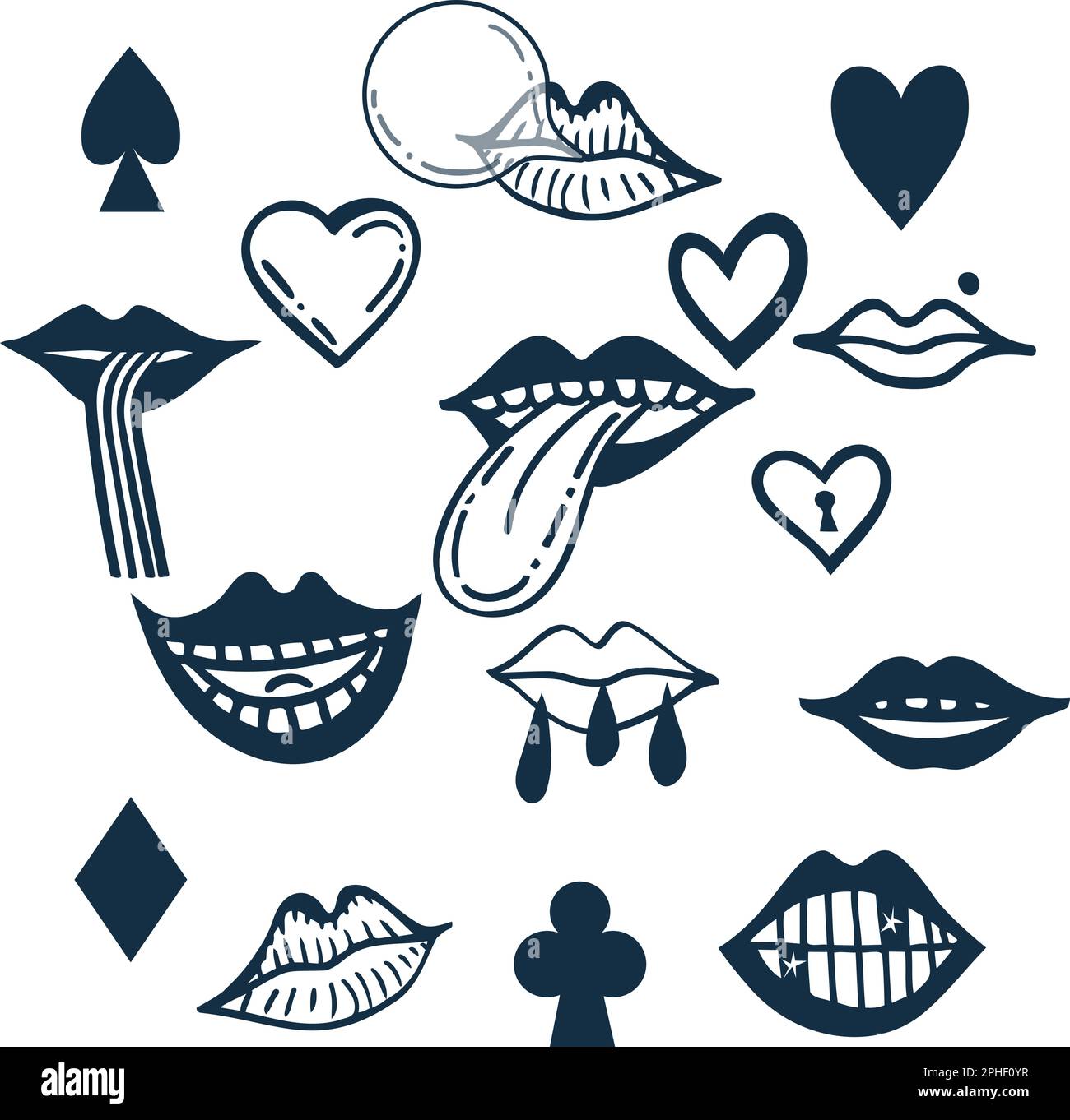Collection Stickers Of Groove Psychedelic Mouth Elements Retro Design