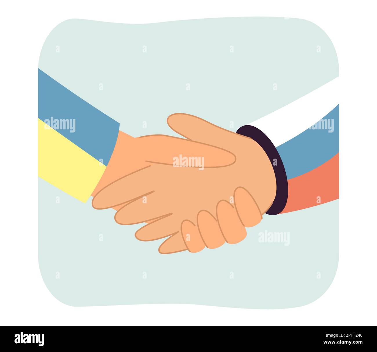Handshake of partners with Ukrainian and Russian flags Stock Vector