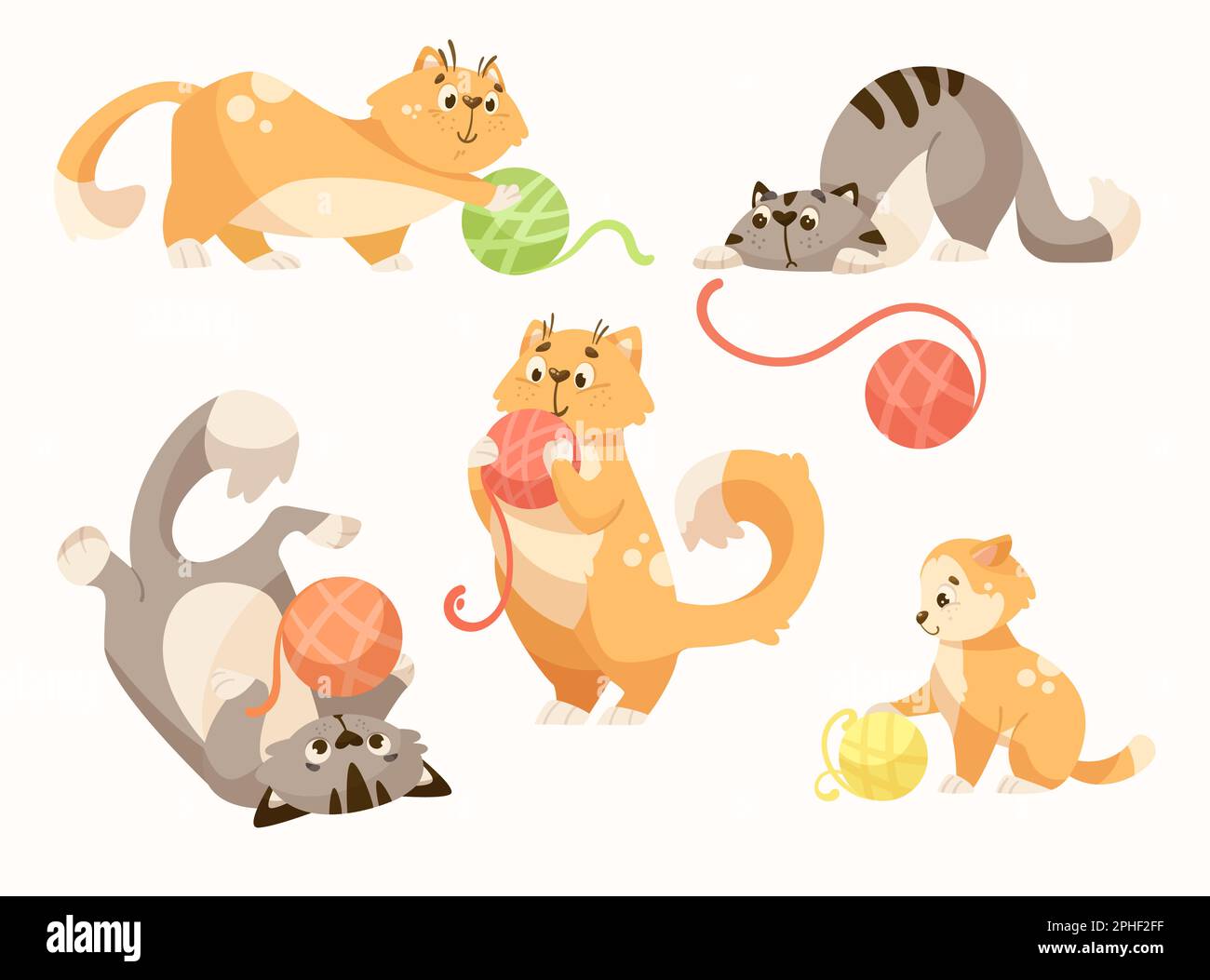 Cute cats playing with ball of yarn cartoon illustration set Stock Vector Image & Art Alamy