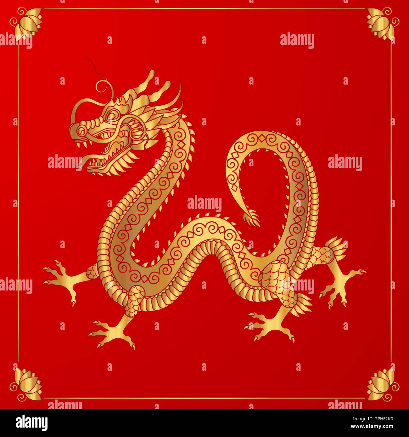 Traditional golden chinese dragon. 2025 Zodiac sign. Vector