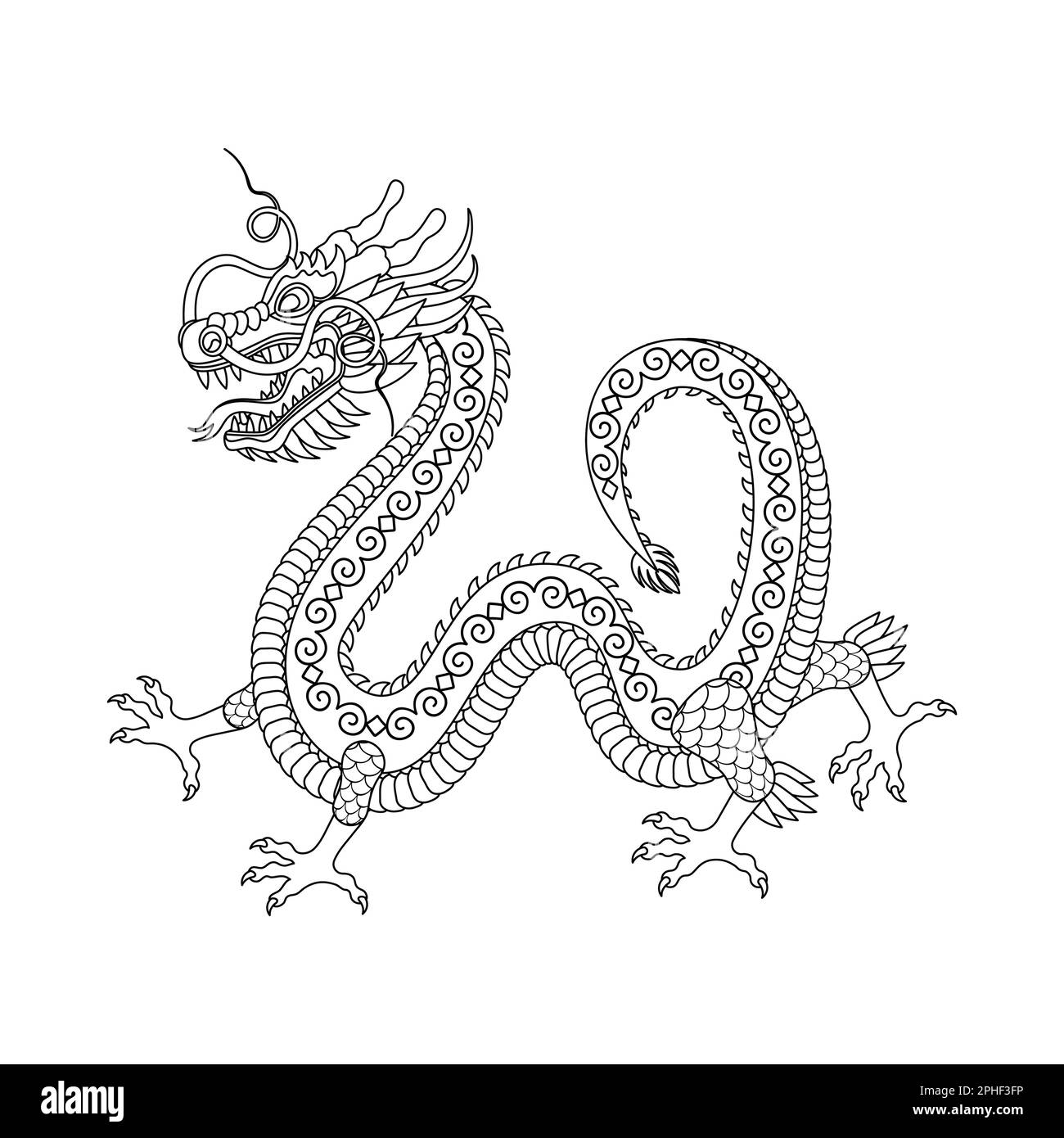 Traditional black white chinese dragon. 2024 Zodiac sign. Vector