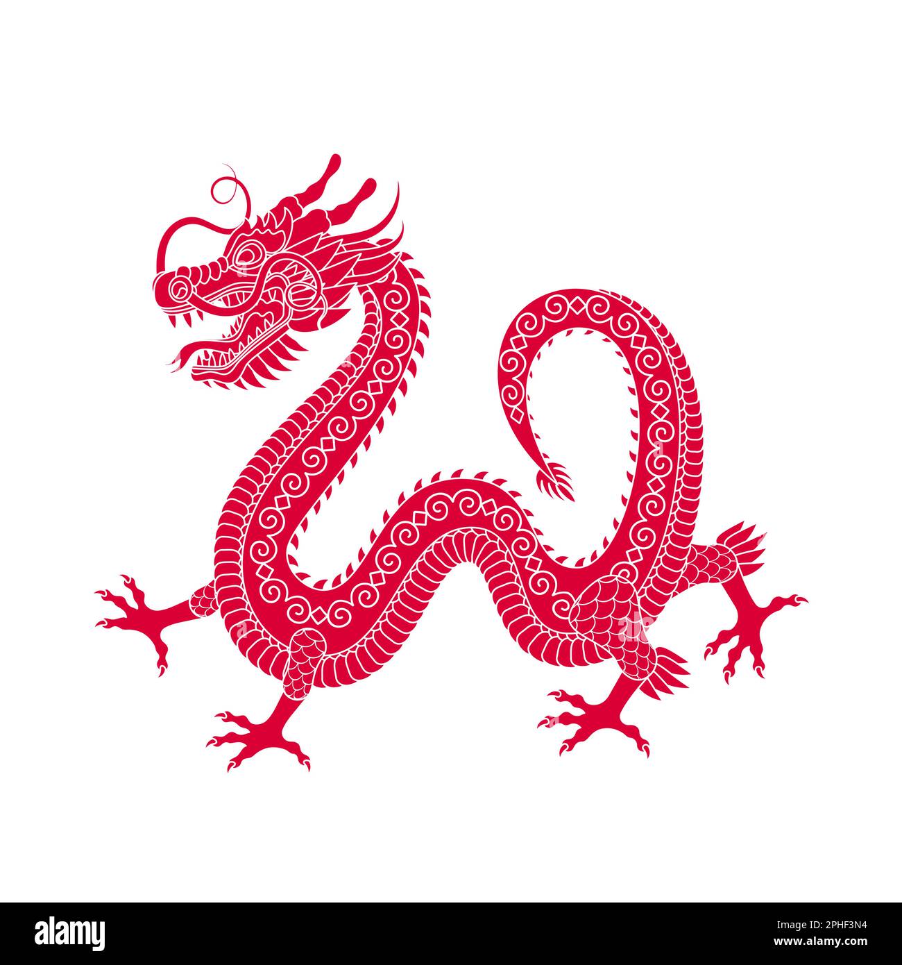 Traditional white red chinese dragon. 2025 Zodiac sign. Vector