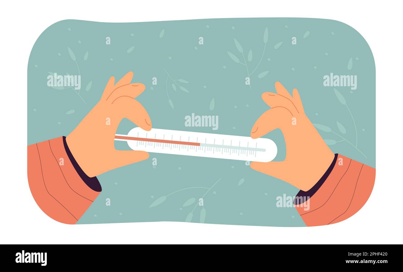 Hands holding thermometer with average temperature Stock Vector Image
