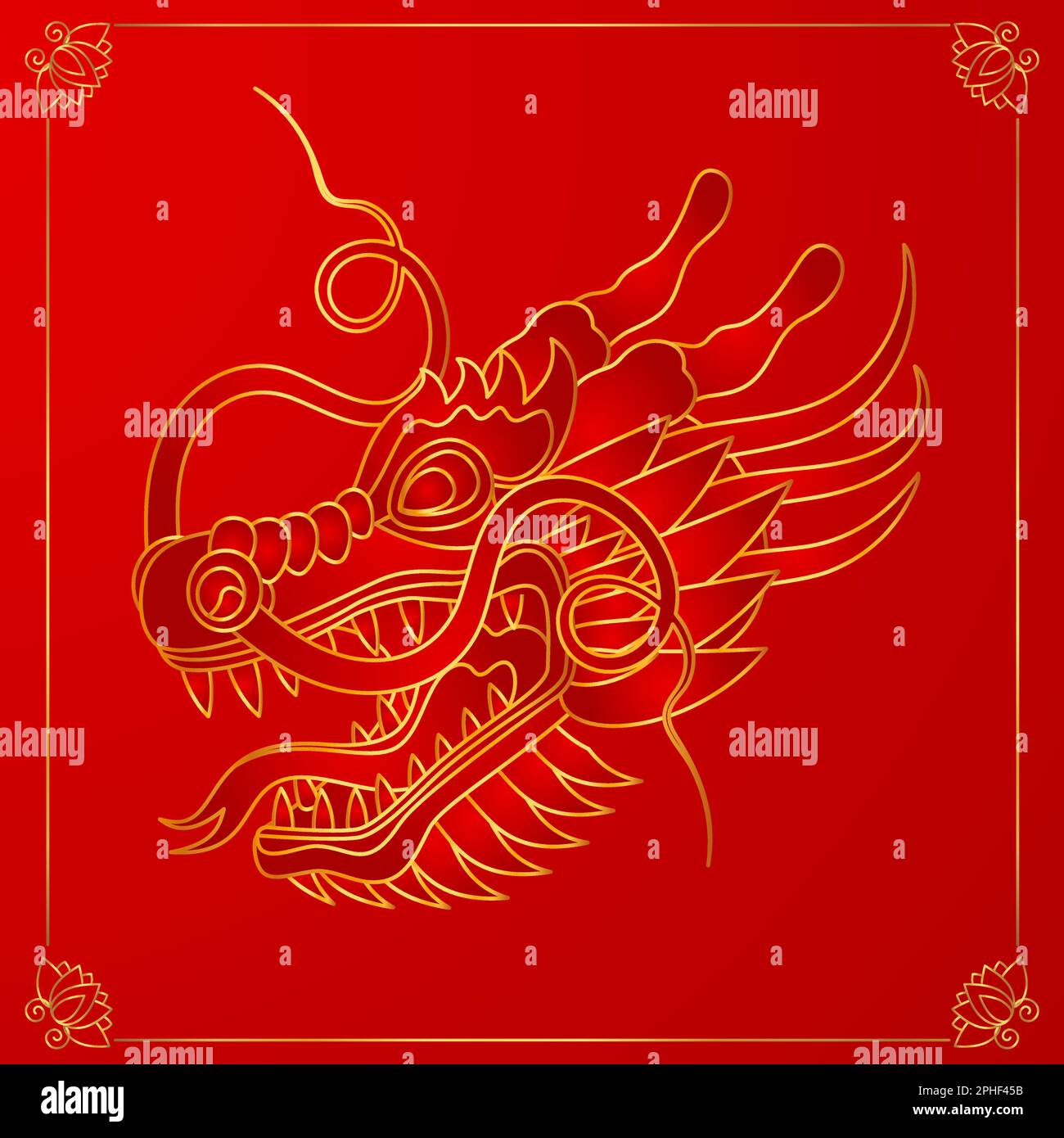 Traditional chinese dragon gold head. 2024 Zodiac sign. Vector