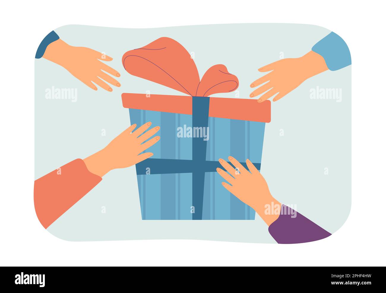 Hands reaching for big gift box Stock Vector