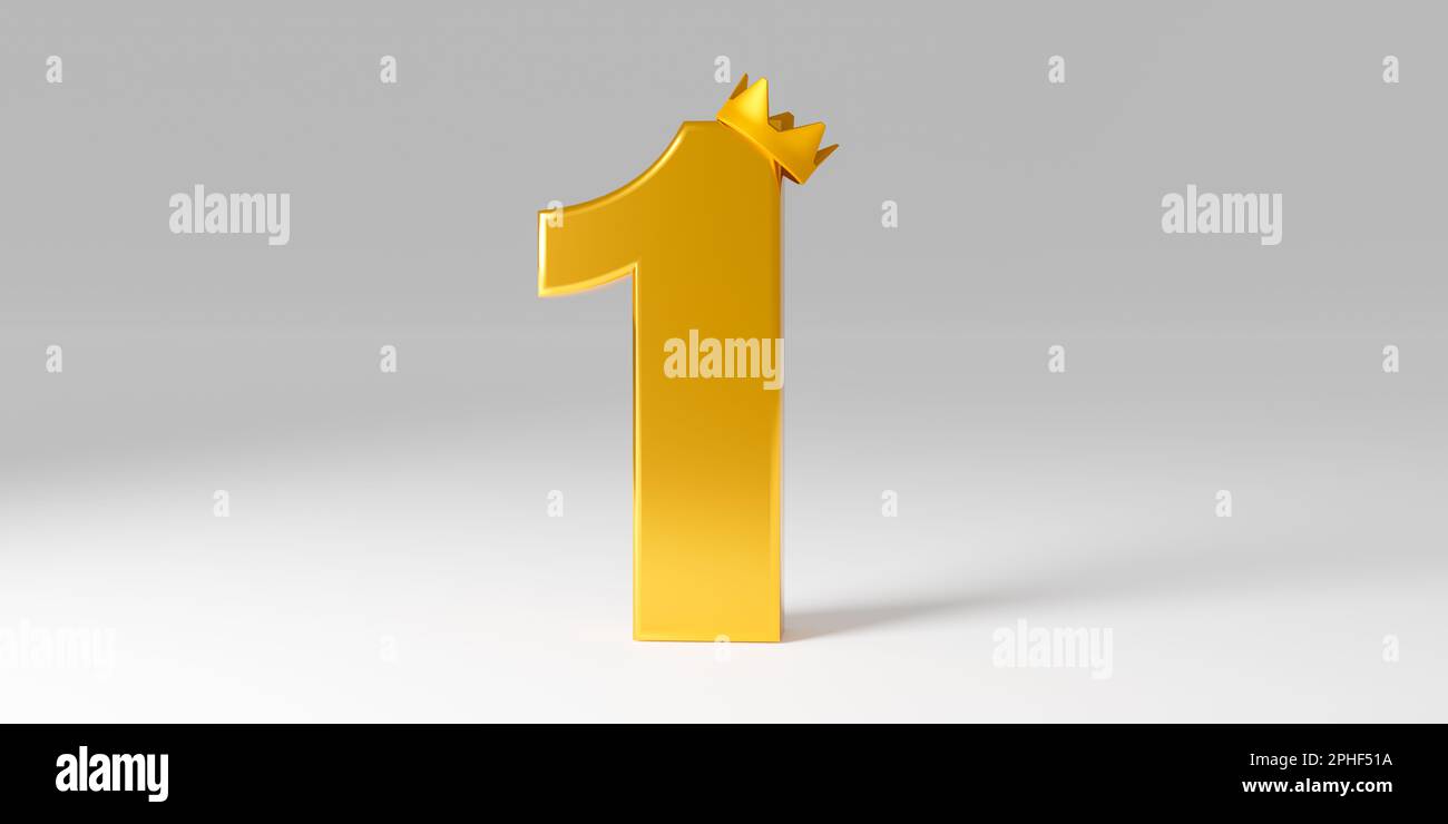 Winner concept. Golden number one with gold crown for champion or