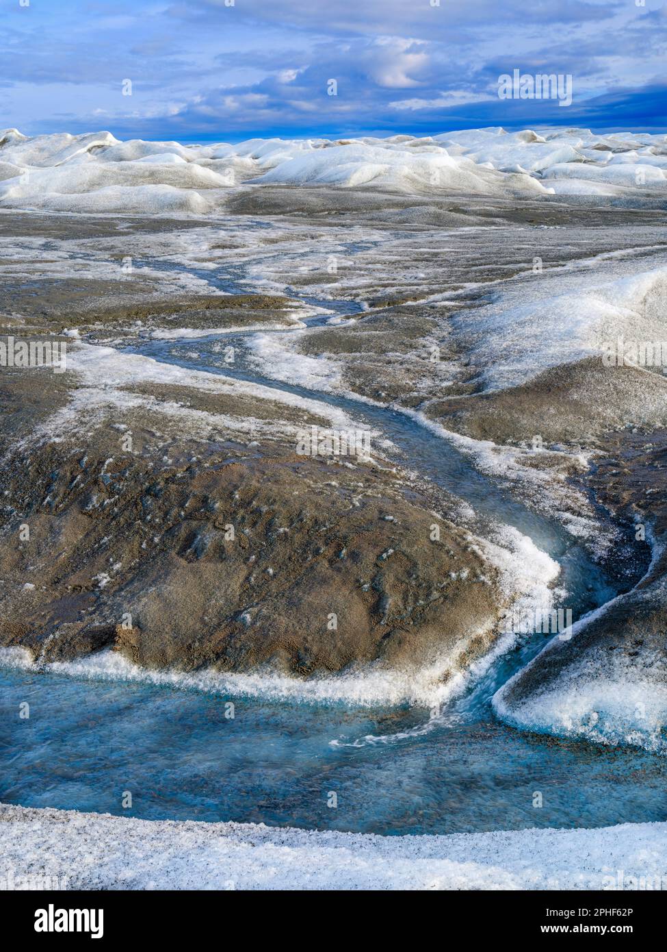 Drainage system on the surface of the ice sheet. The brown sediment on ...