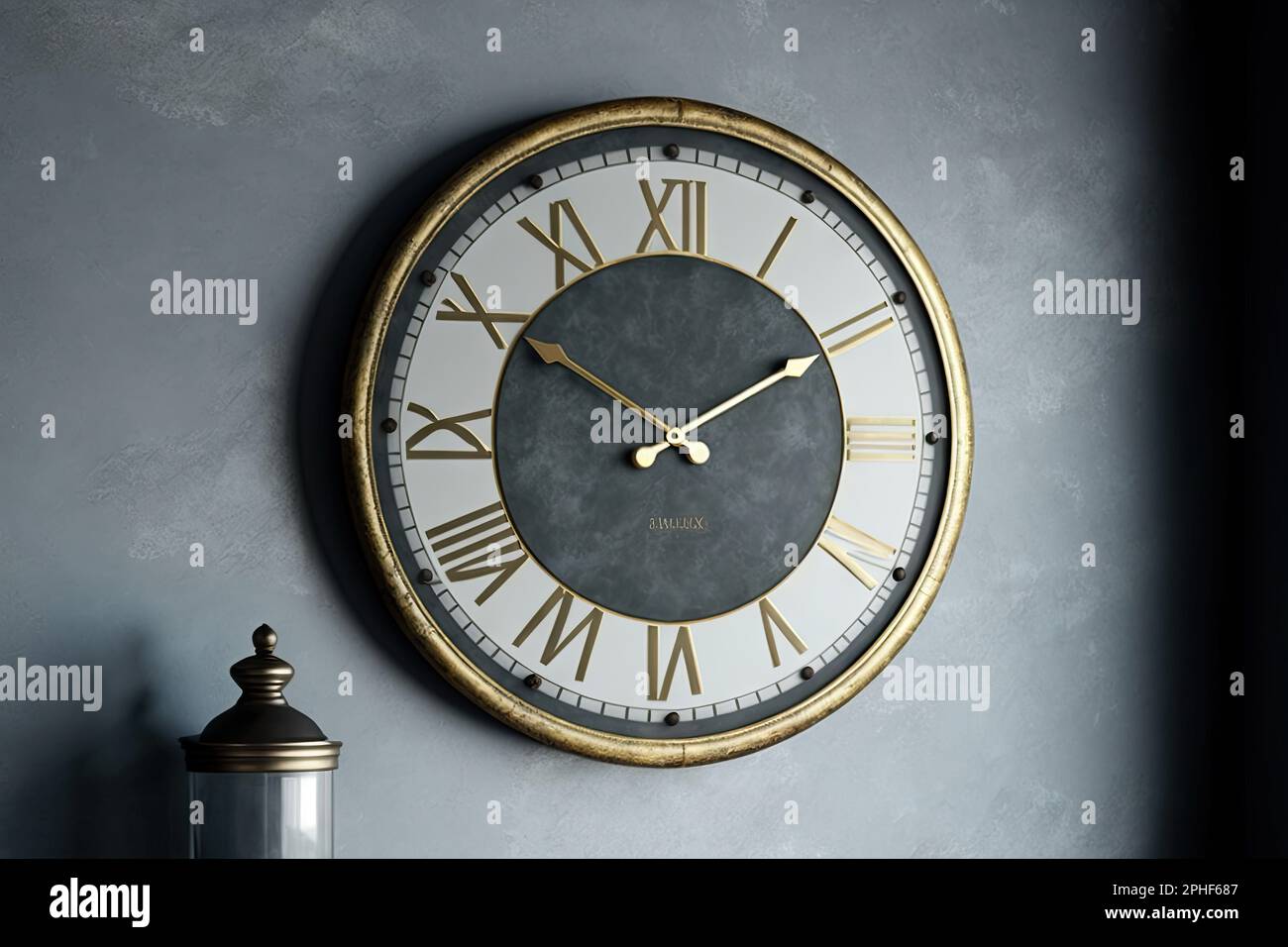 Minimalistic photo of a modern white clock with large numbers hanging