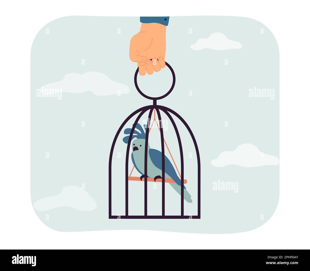 Human hand holding vintage cage with sad bird Stock Vector Image & Art