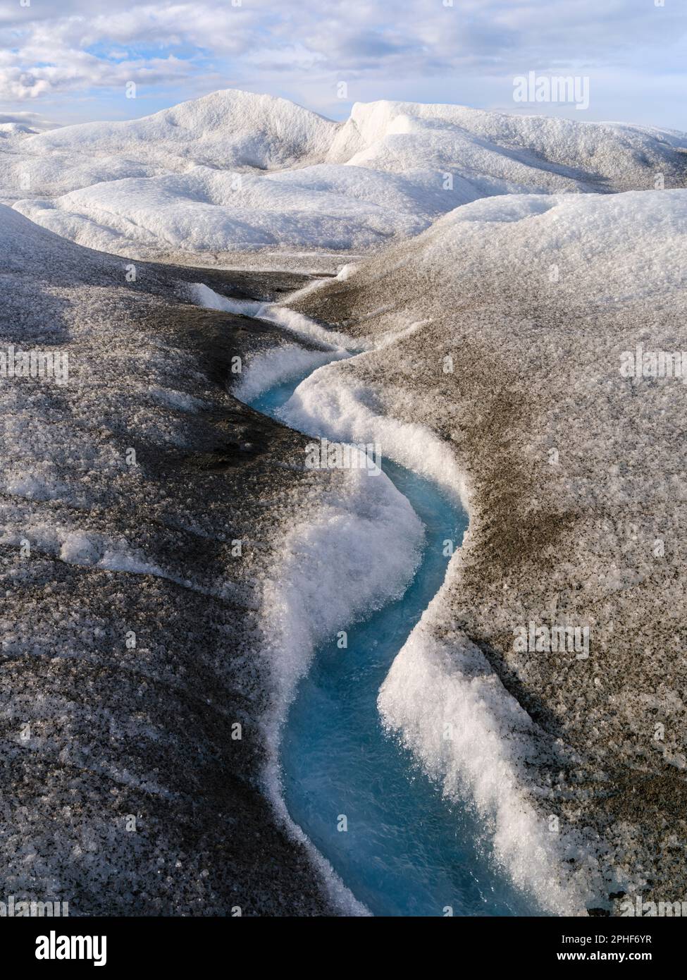 Drainage system on the surface of the ice sheet. The brown sediment on ...