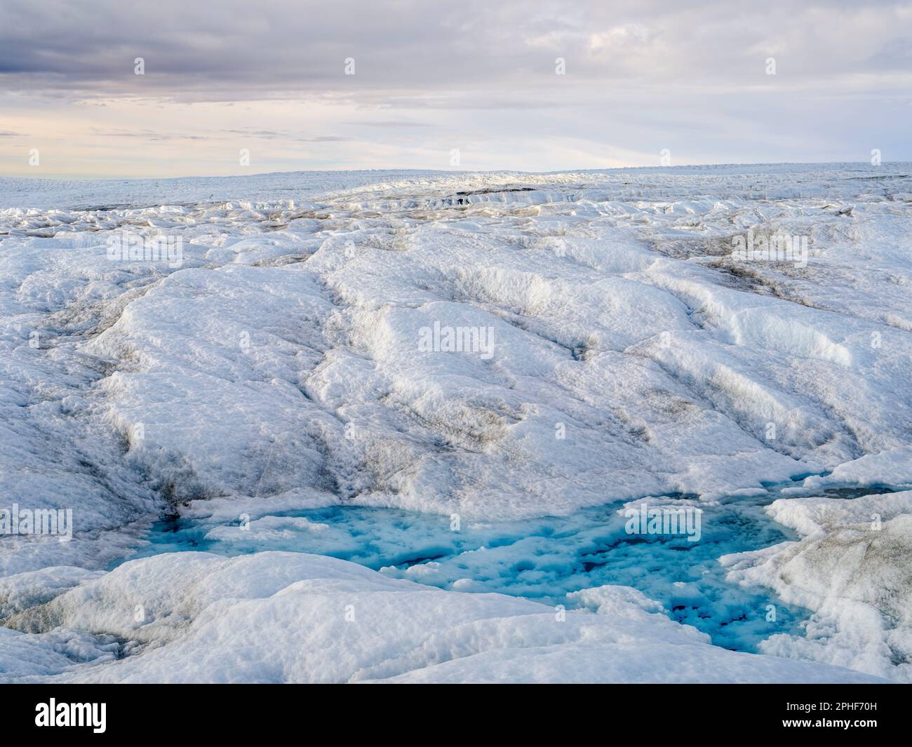 Drainage system on the surface of the ice sheet. The brown sediment on ...