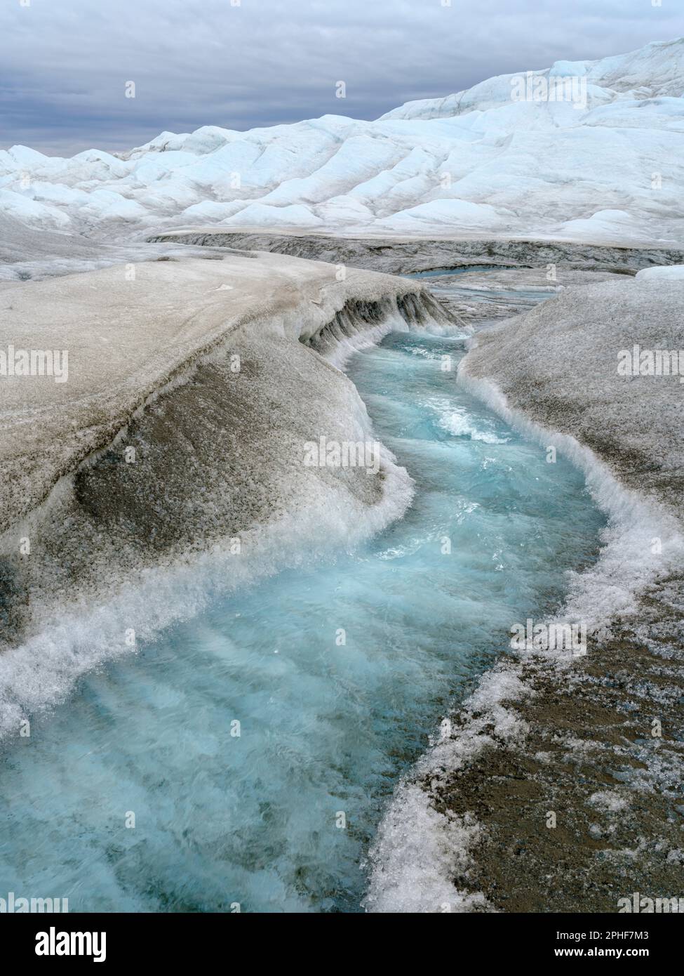 Drainage system on the surface of the ice sheet. The brown sediment on ...