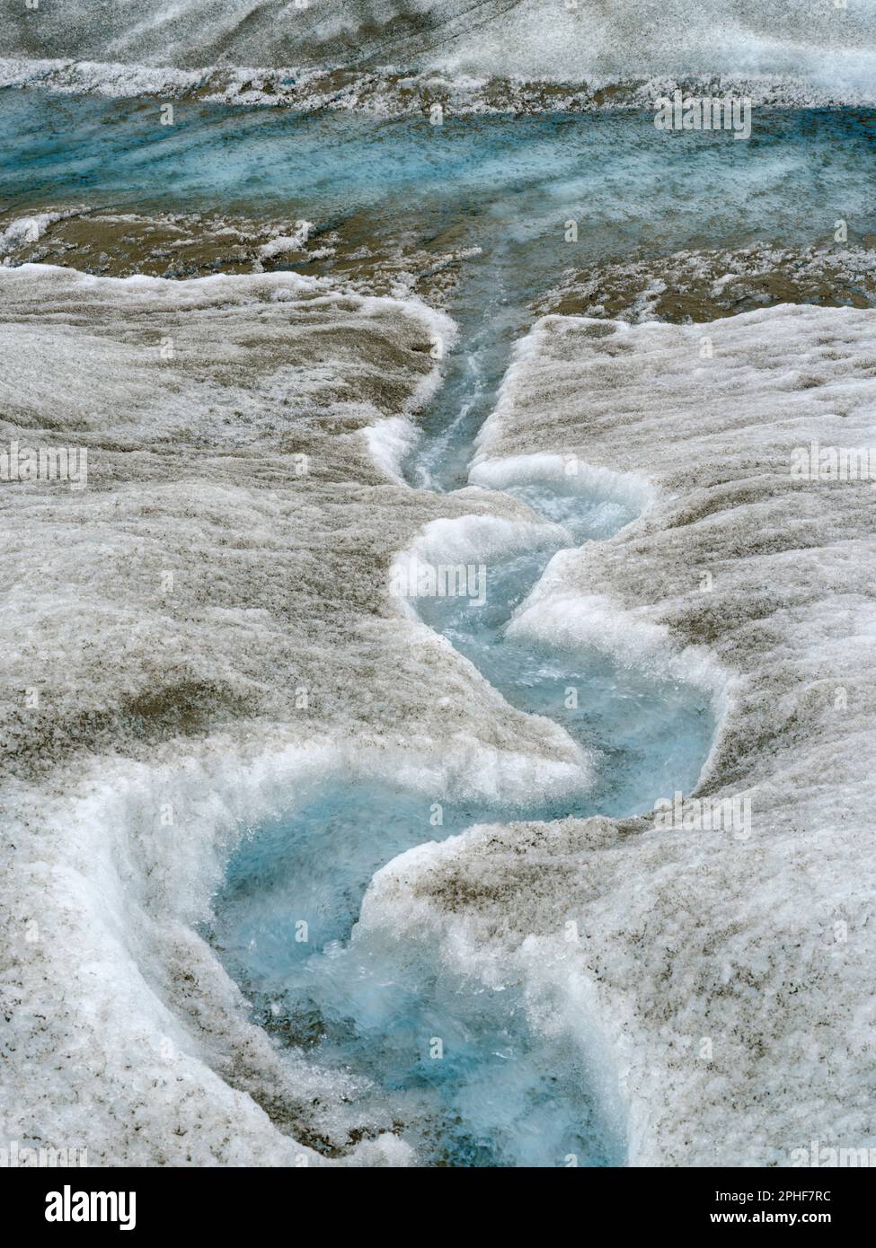 Drainage system on the surface of the ice sheet. The brown sediment on ...