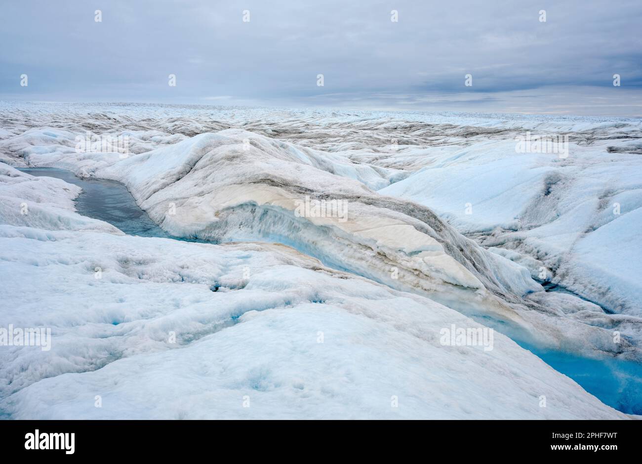 Drainage system on the surface of the ice sheet. The brown sediment on ...
