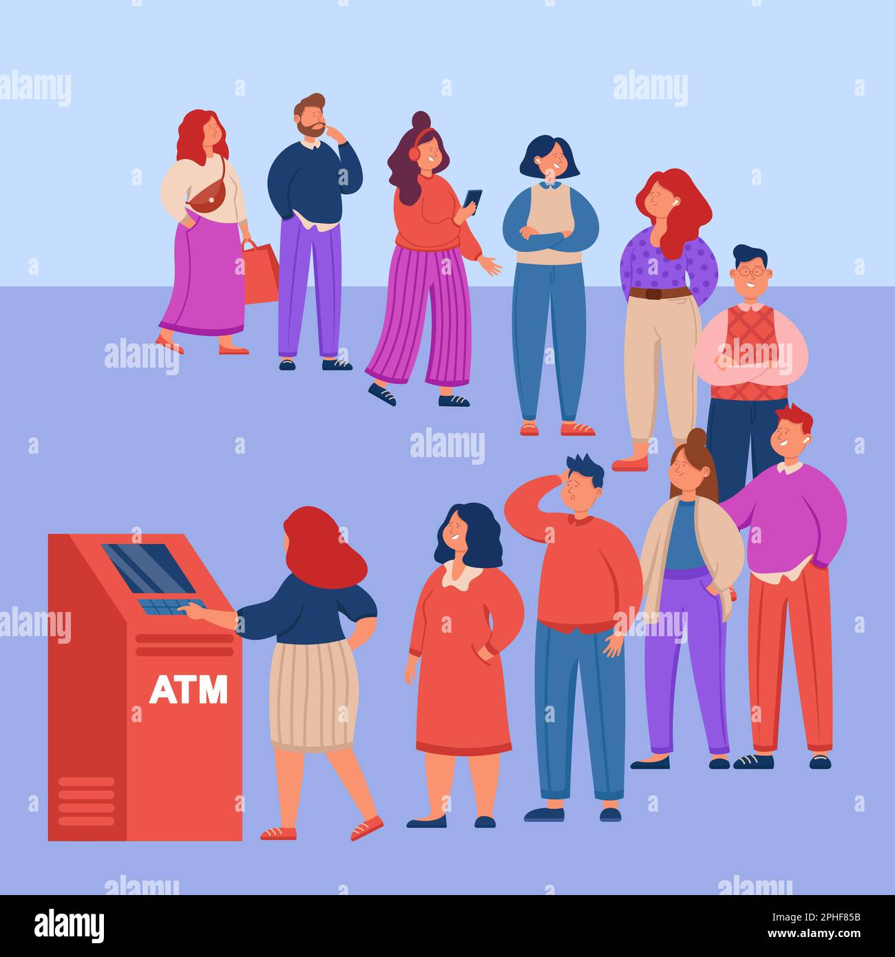 Business people standing in line at ATM in bank Stock Vector Image & Art Alamy