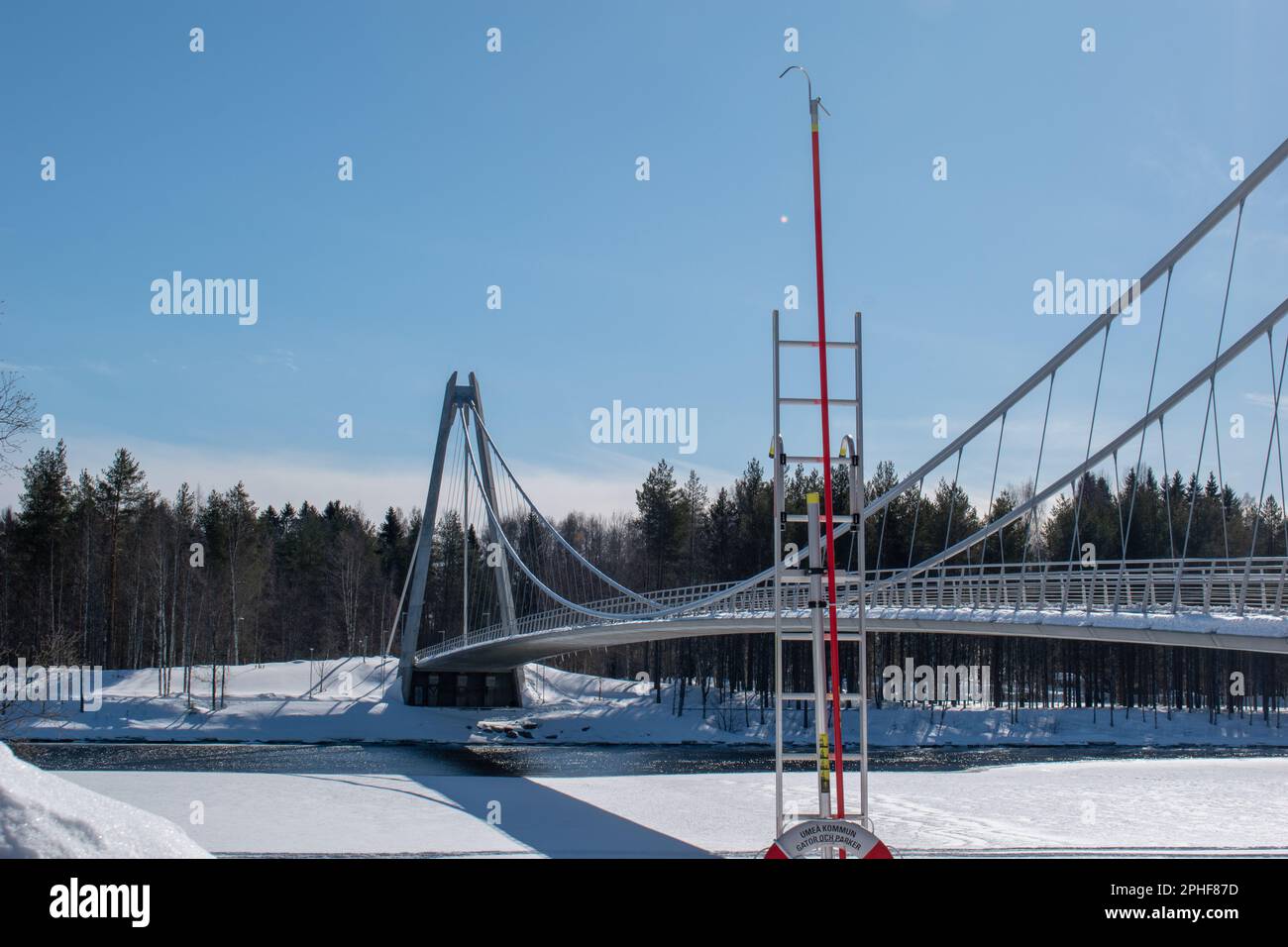 Umea, Norrland Sweden March 26, 2023 the Lundabron on a sunny winter