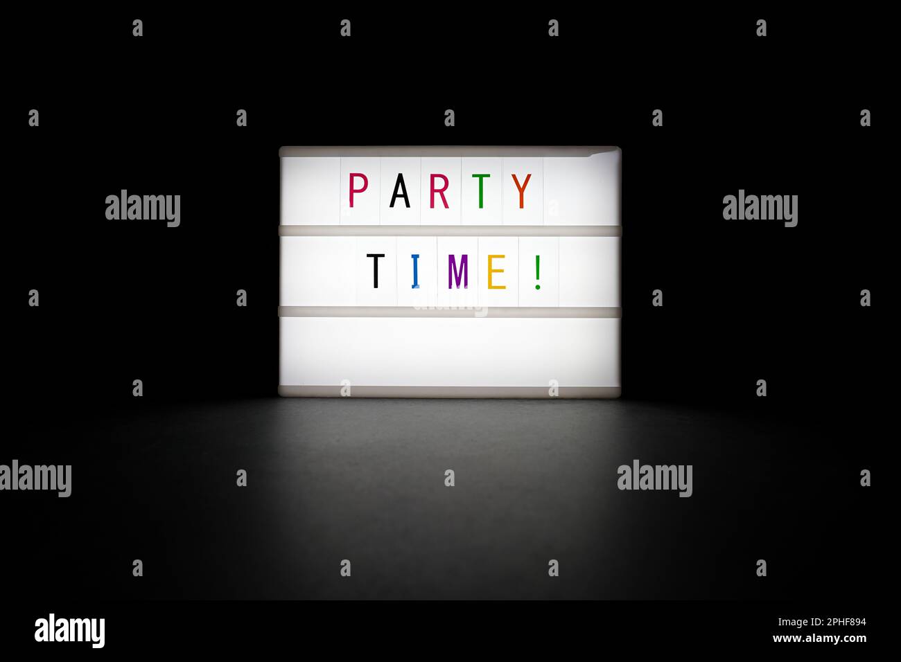 Party time lightbox celebration message with luxury gold party