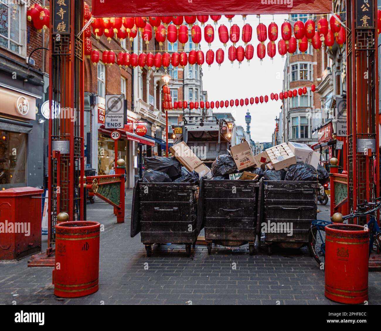 Rubbish collection in London's Chinatown Stock Photo Alamy