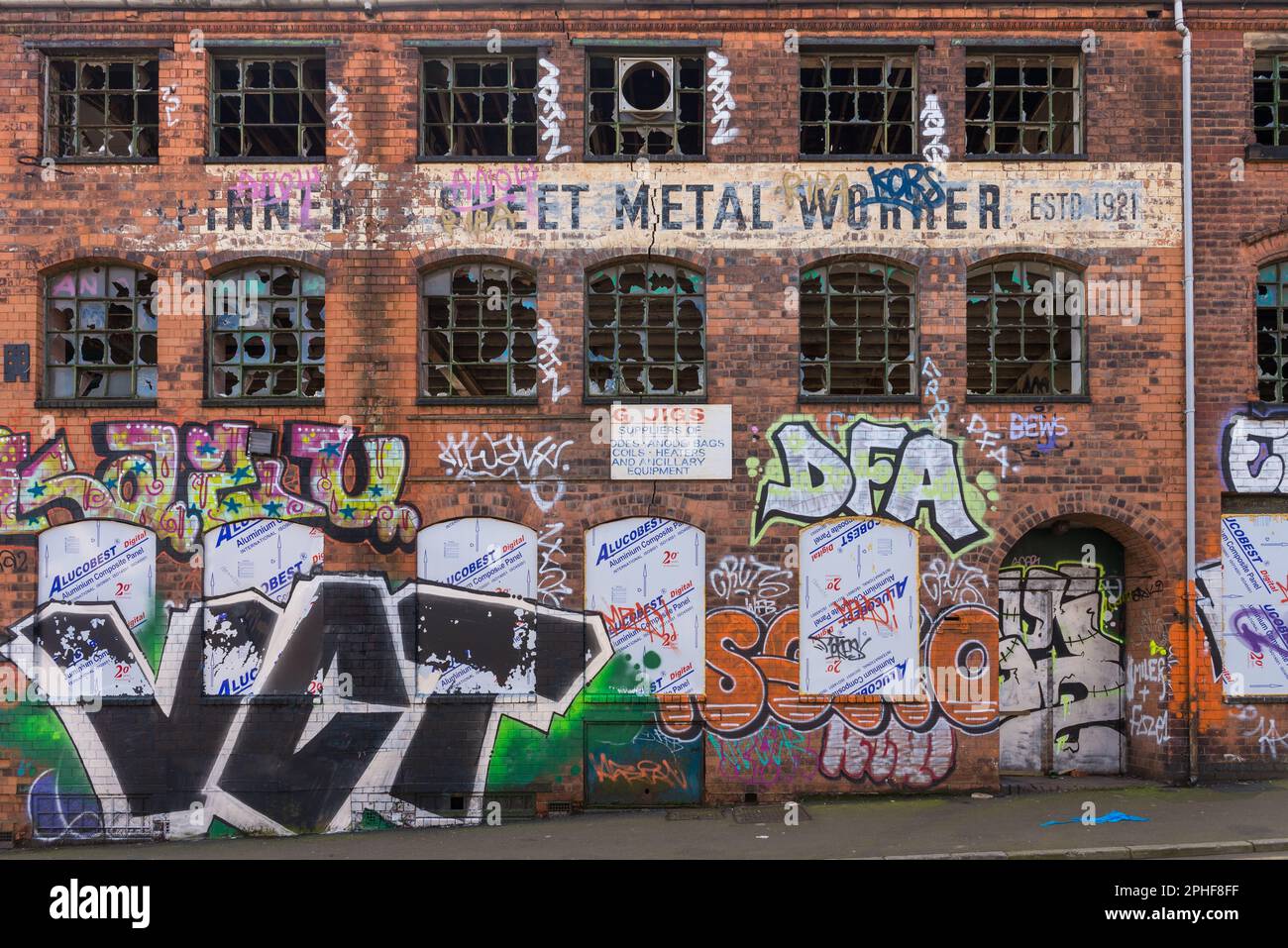 Derelict factory which used to be a sheet metal worker in the Digbeth area of Birmingham Stock Photo