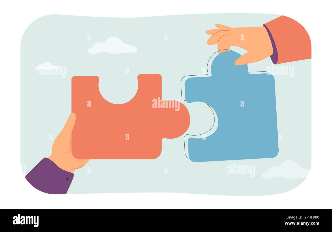 Hands holding puzzles flat vector illustration Stock Vector