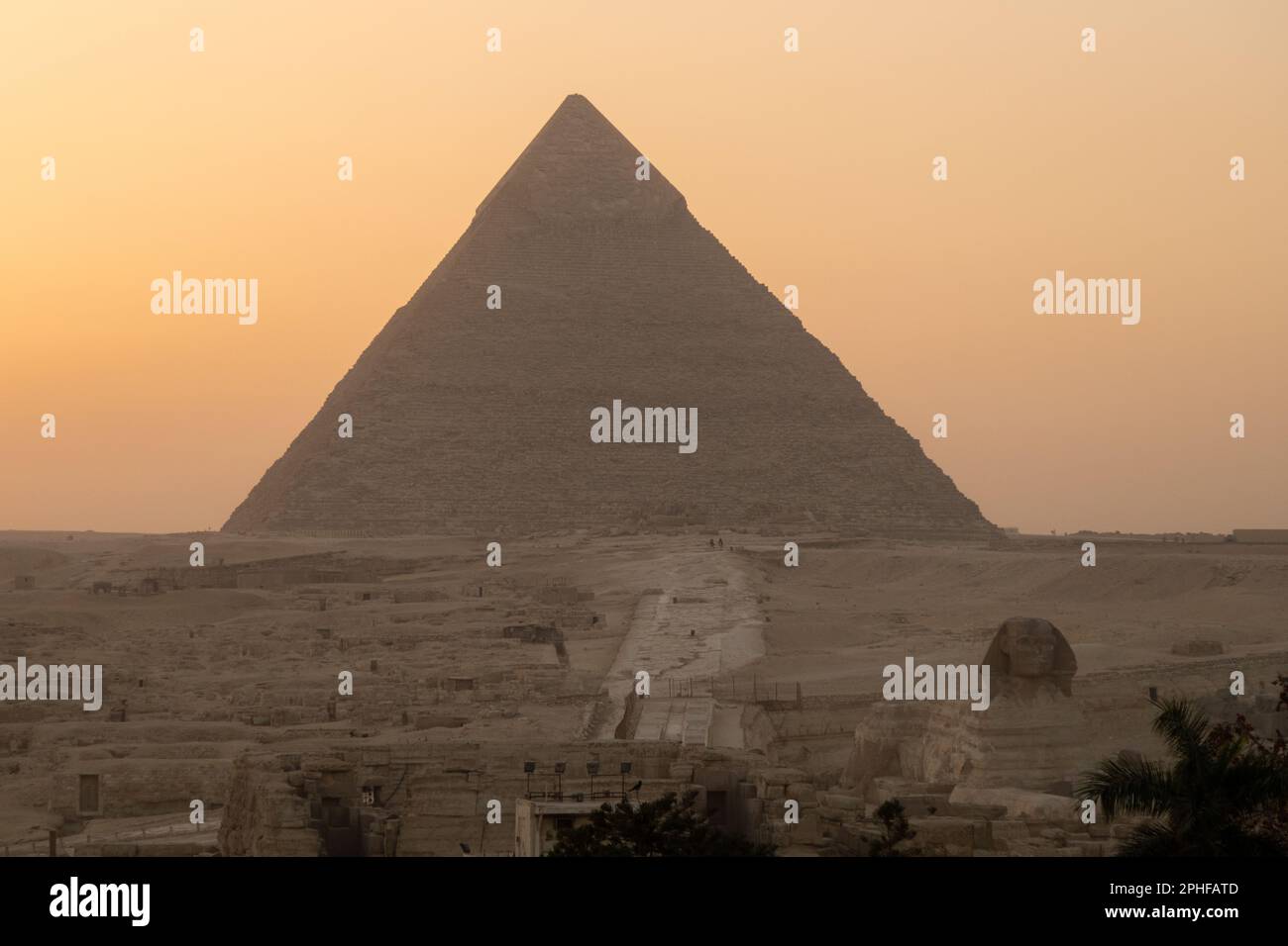 A view of the Pyramid of Khafre after sunset in Giza, Egypt Stock Photo ...