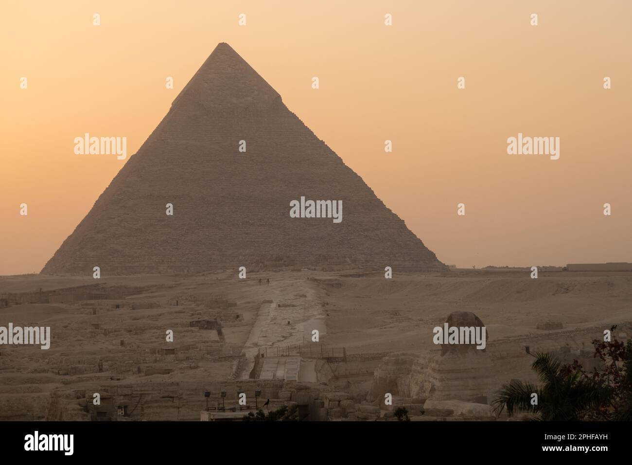 A view of the Pyramid of Khafre after sunset in Giza, Egypt Stock Photo ...