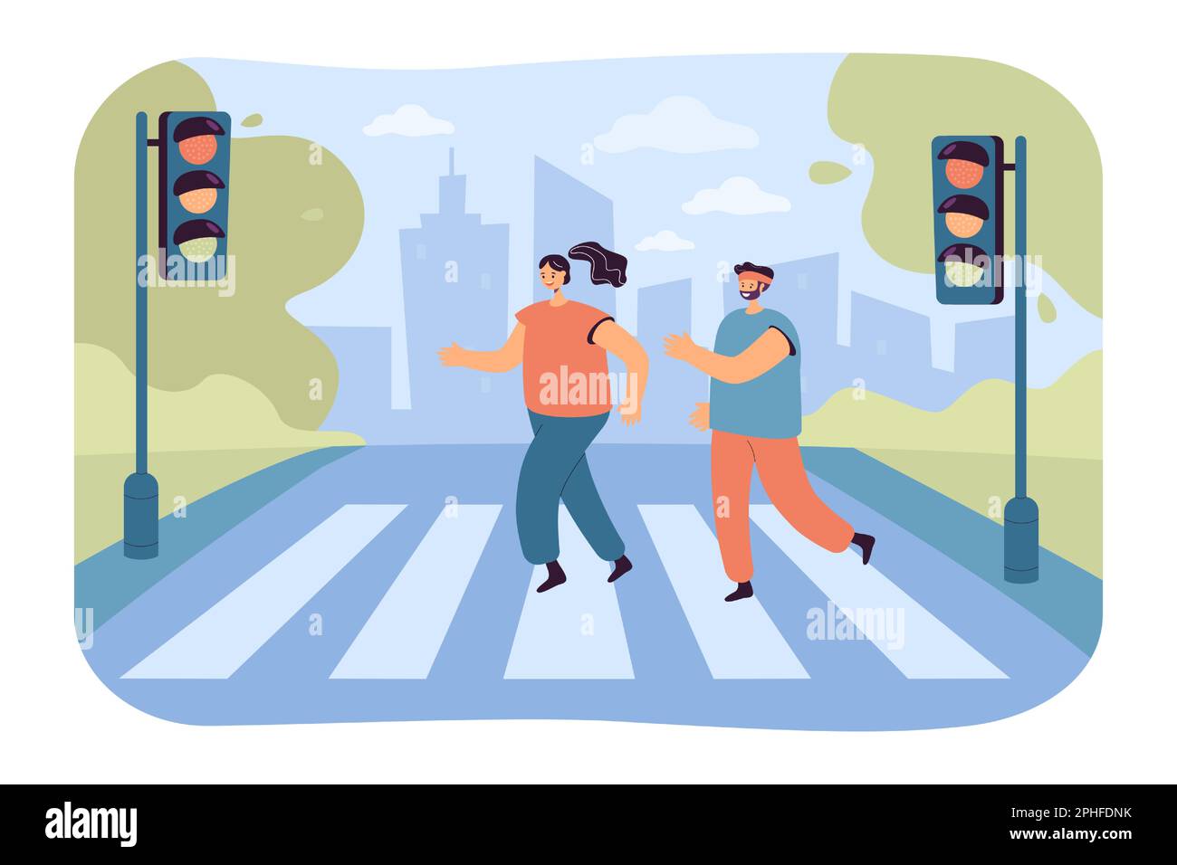 Athletes running in crosswalk flat vector illustration Stock Vector ...