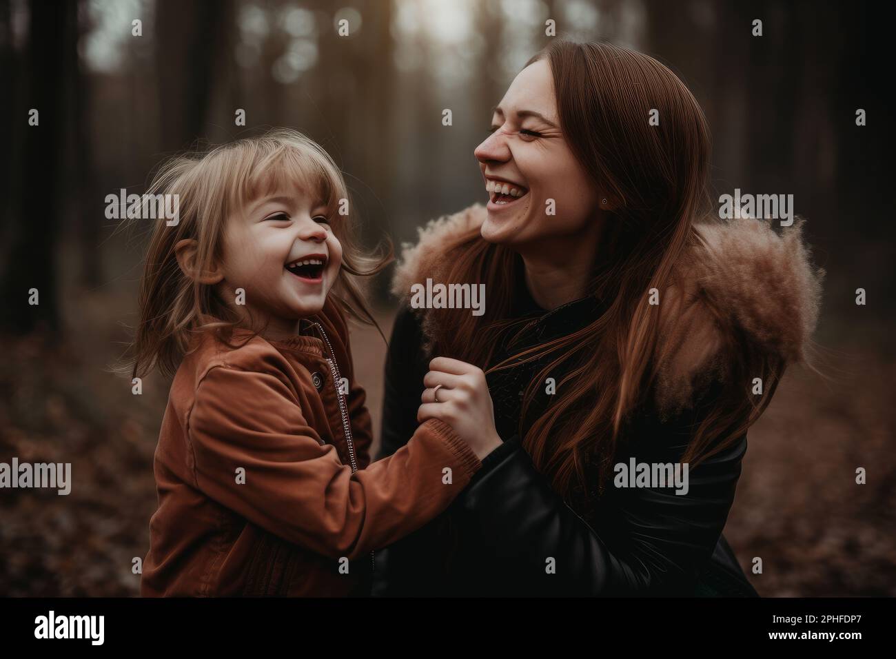 Mother and daughter laughing and having fun together. Generative ai Stock Photo