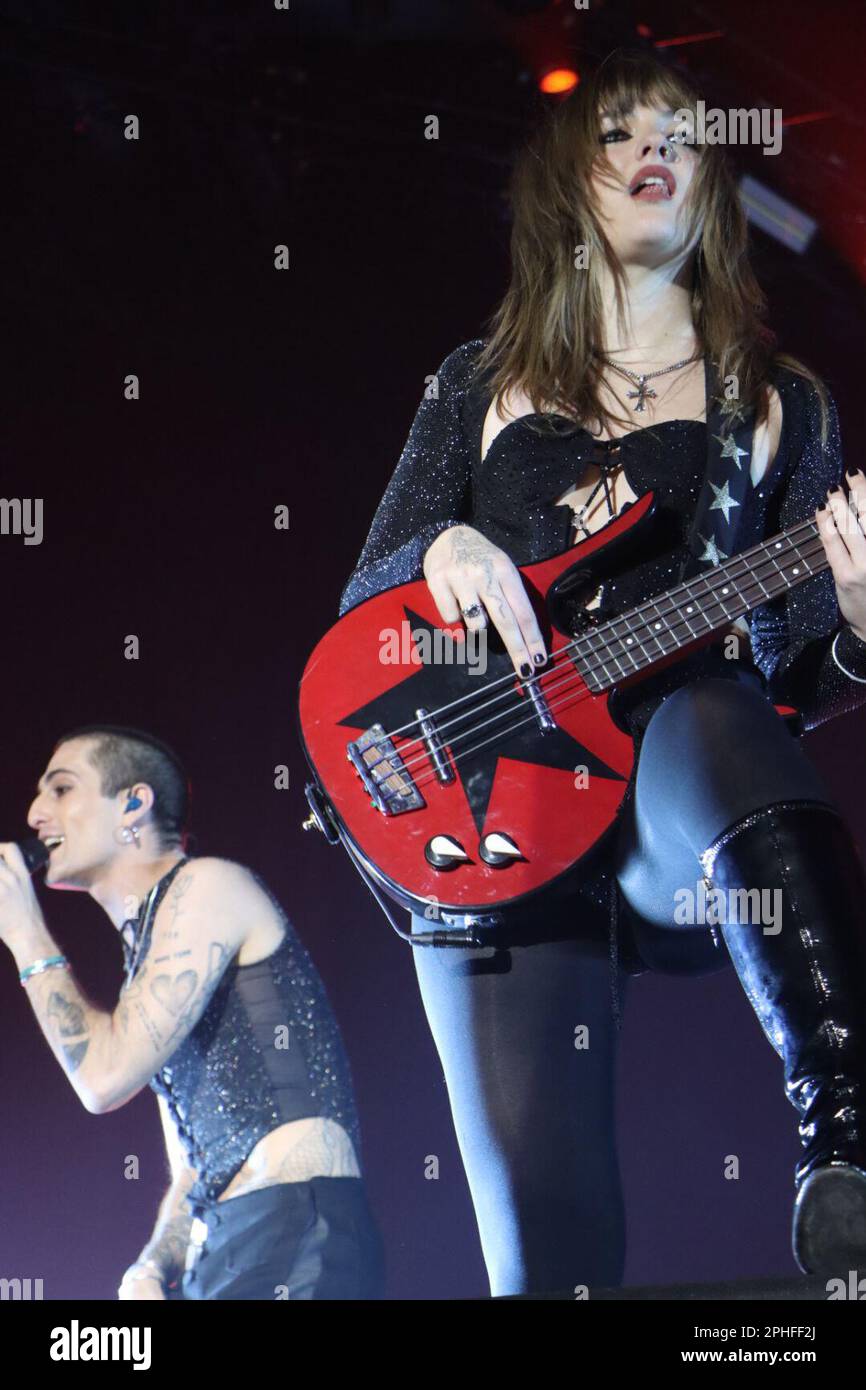 Florence, Italy. 26th Mar, 2023. Maneskin live in Florence. Rock music sensation is performing in Italy, that was the first of two night in Florence for their Loud Kids Tour. (Photo by Francesca Fiorini Mattei/Pacific Press/Sipa USA) Credit: Sipa USA/Alamy Live News Stock Photo