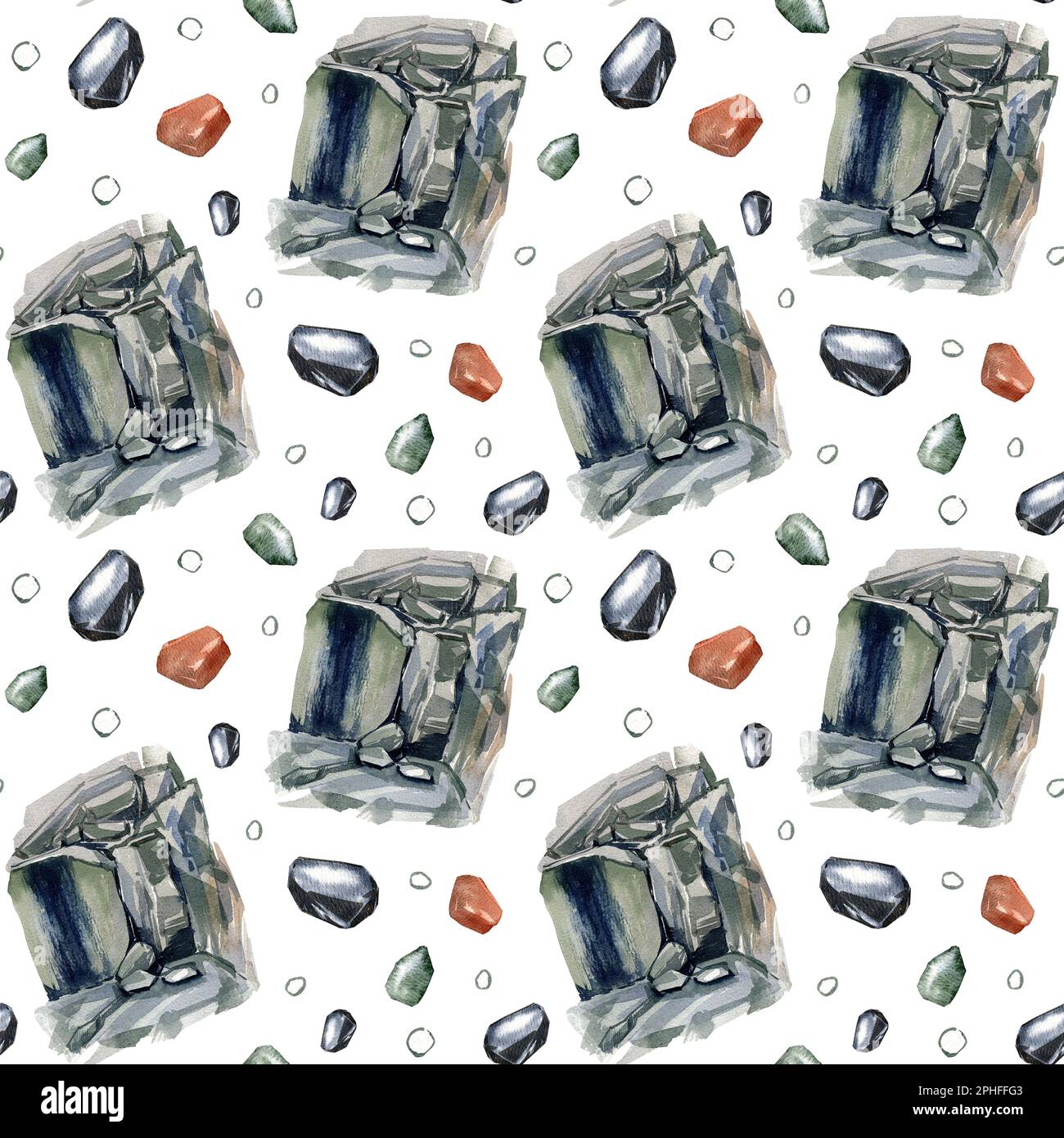 Seamless pattern granite grey rock and color stones isolated on white ...