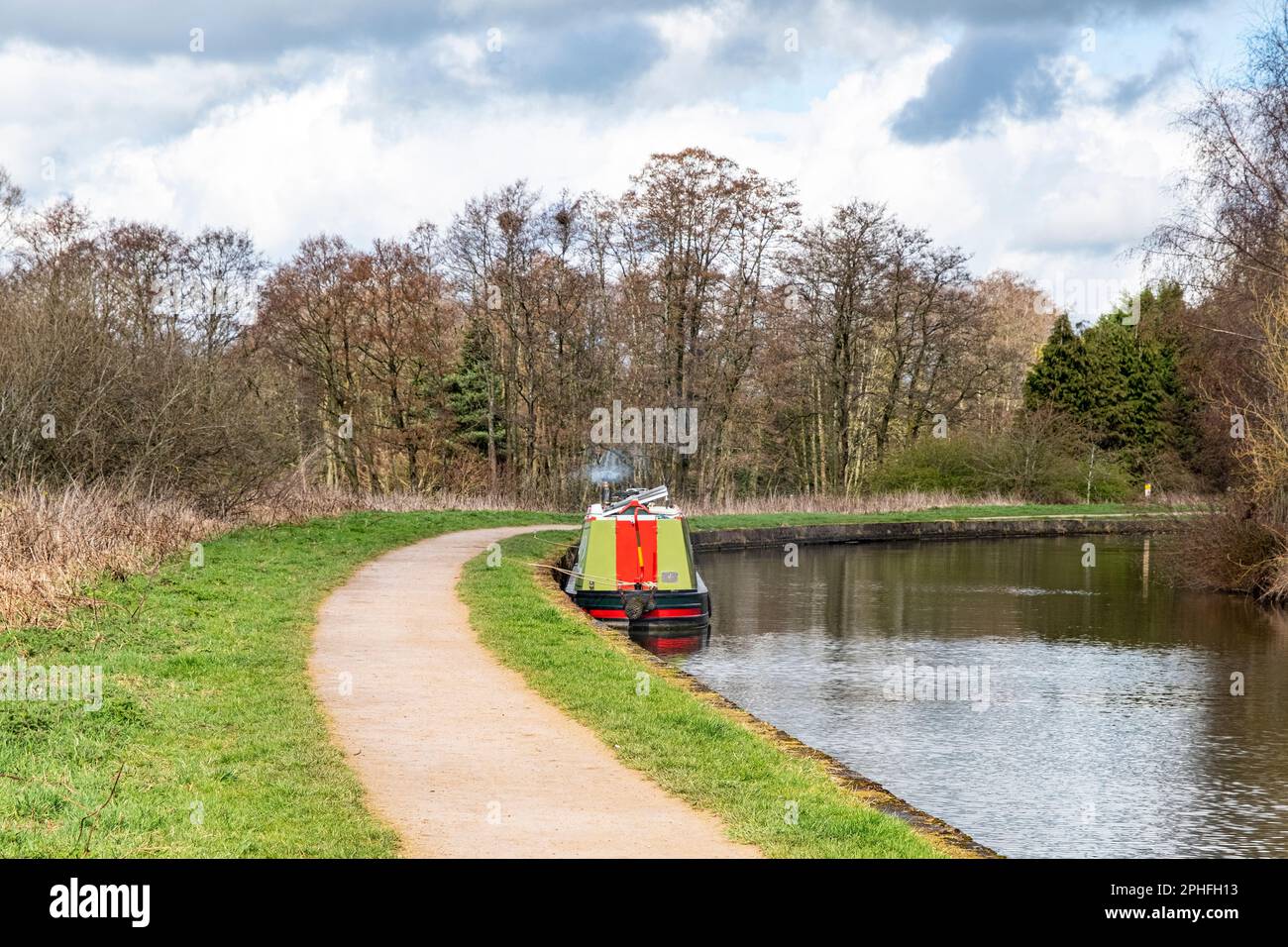 Narrow boat moored on the Trent and Mersey canal in Cheshire UK Stock Photo