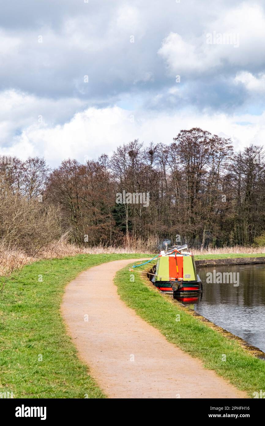 Narrow boat moored on the Trent and Mersey canal in Cheshire UK Stock Photo