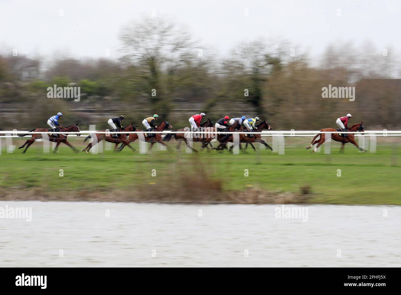 Runners and riders during the Racing TV Handicap Chase at Huntingdon