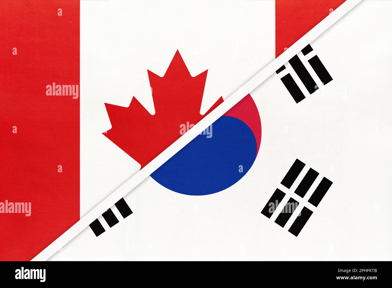 Canada and South Korea or ROK, symbol of country. Canadian vs Korean