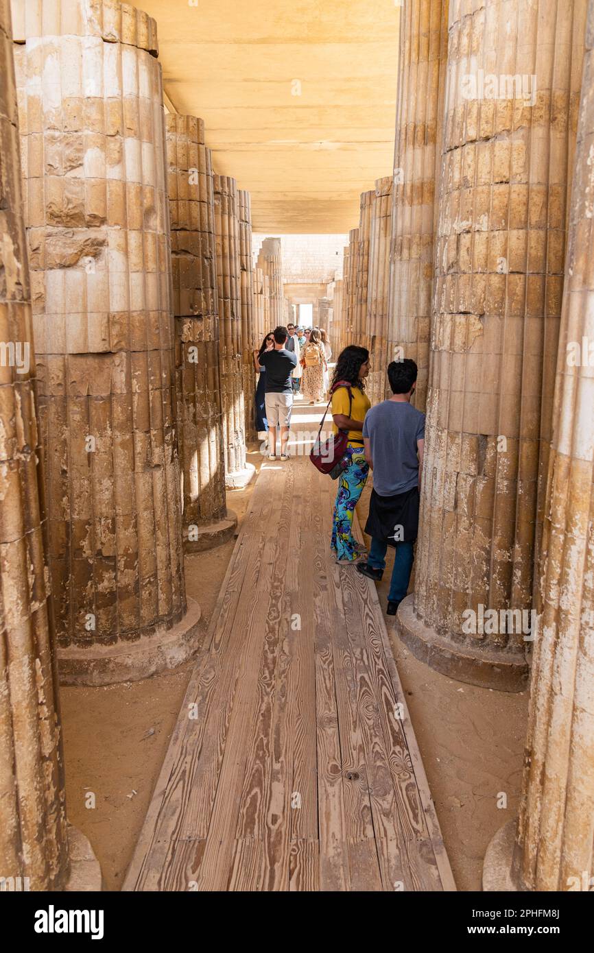 The colonnaded entrance to the Pyramid of Djoser complex at the Saqqara necropolis in Giza, Egypt Stock Photo