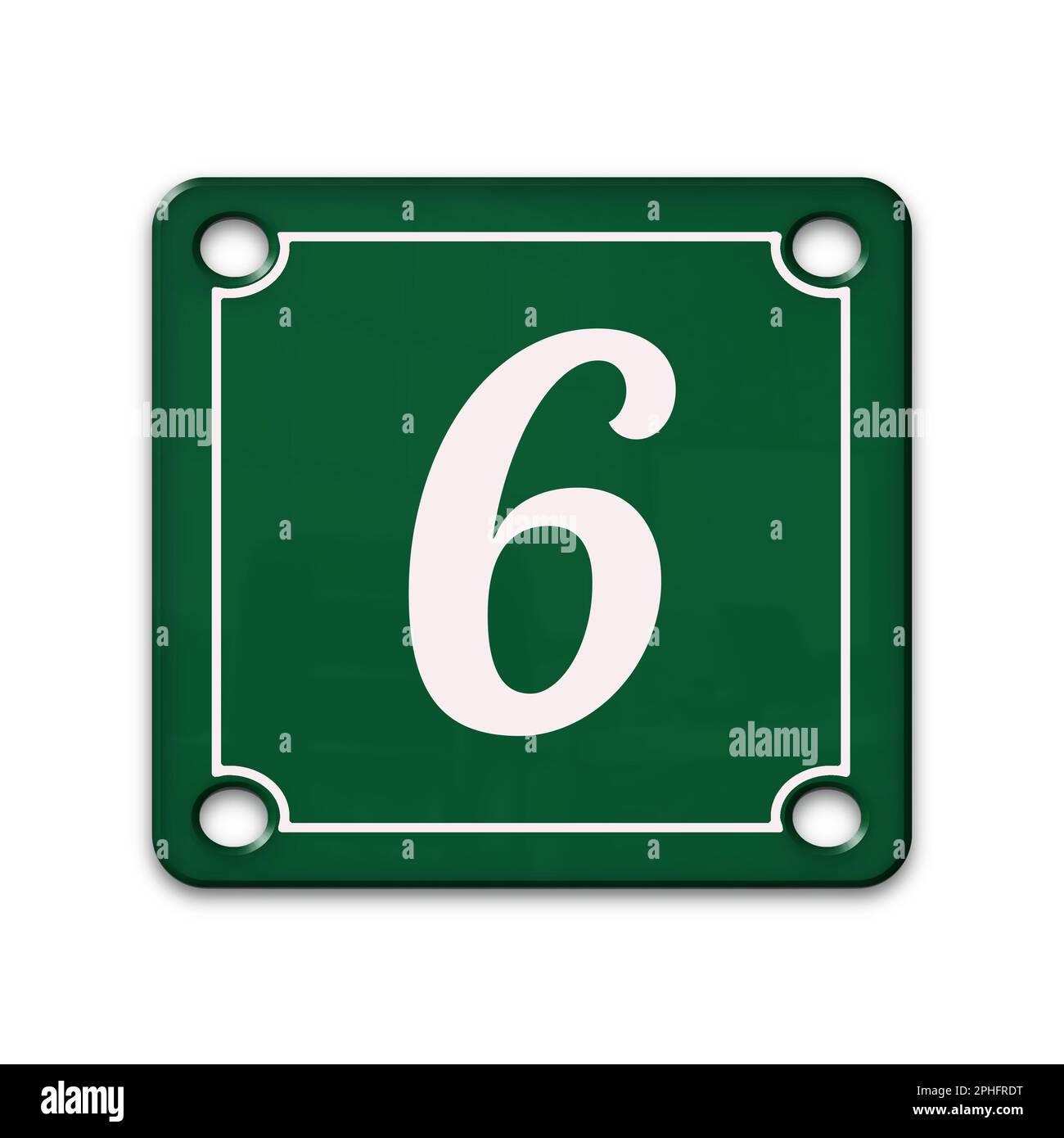Green 3D house number sign with plastic texture and white number 6