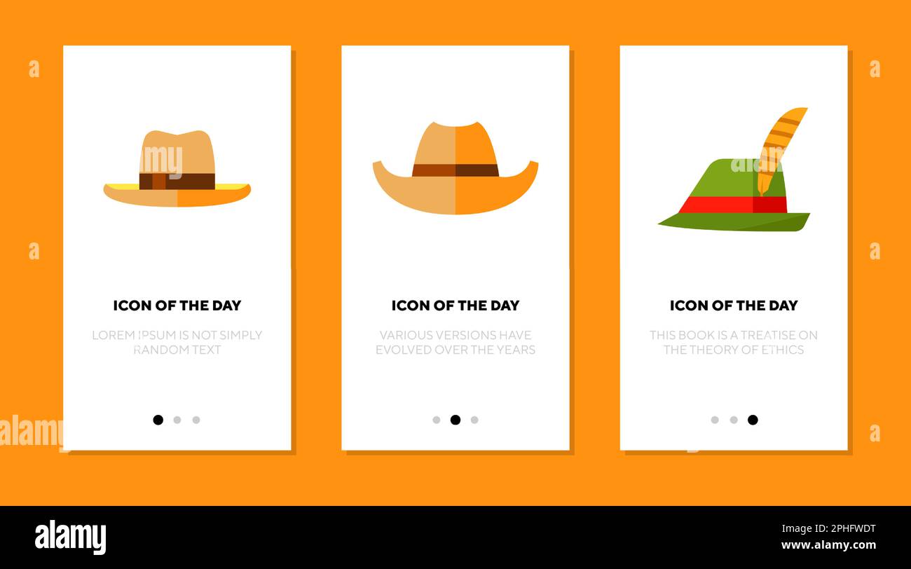 Cowboy and ranger hat flat icon set Stock Vector