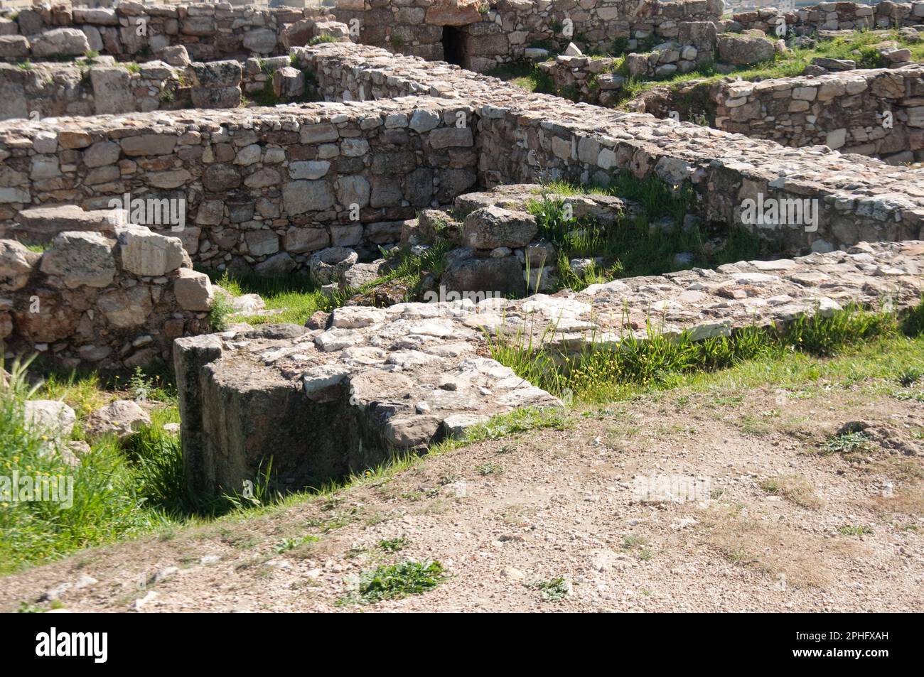 Foundations of various buidlings , the Citadel, Amman, Jordan Stock Photo
