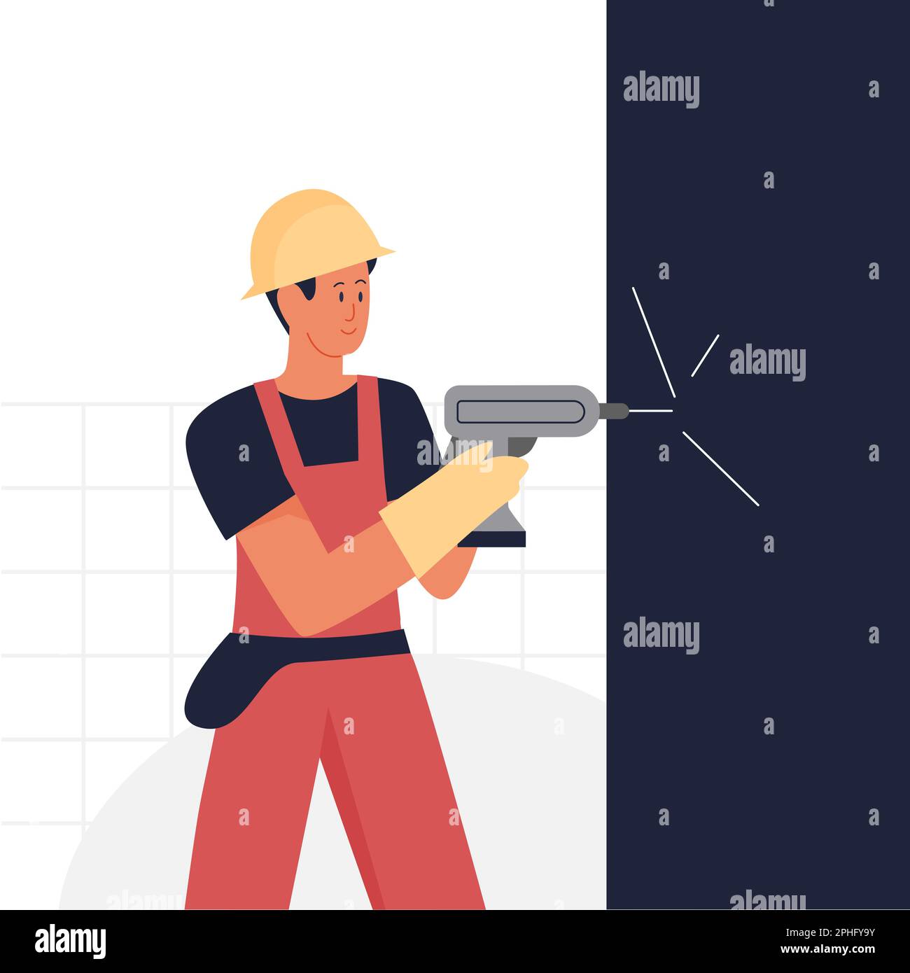 House renovation master. Worker drilling, construction engineer vector ...