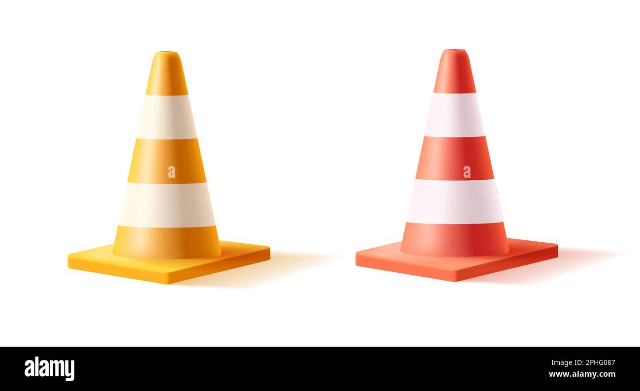 Vector 3d illustration of traffic cone, realistic cartoon style