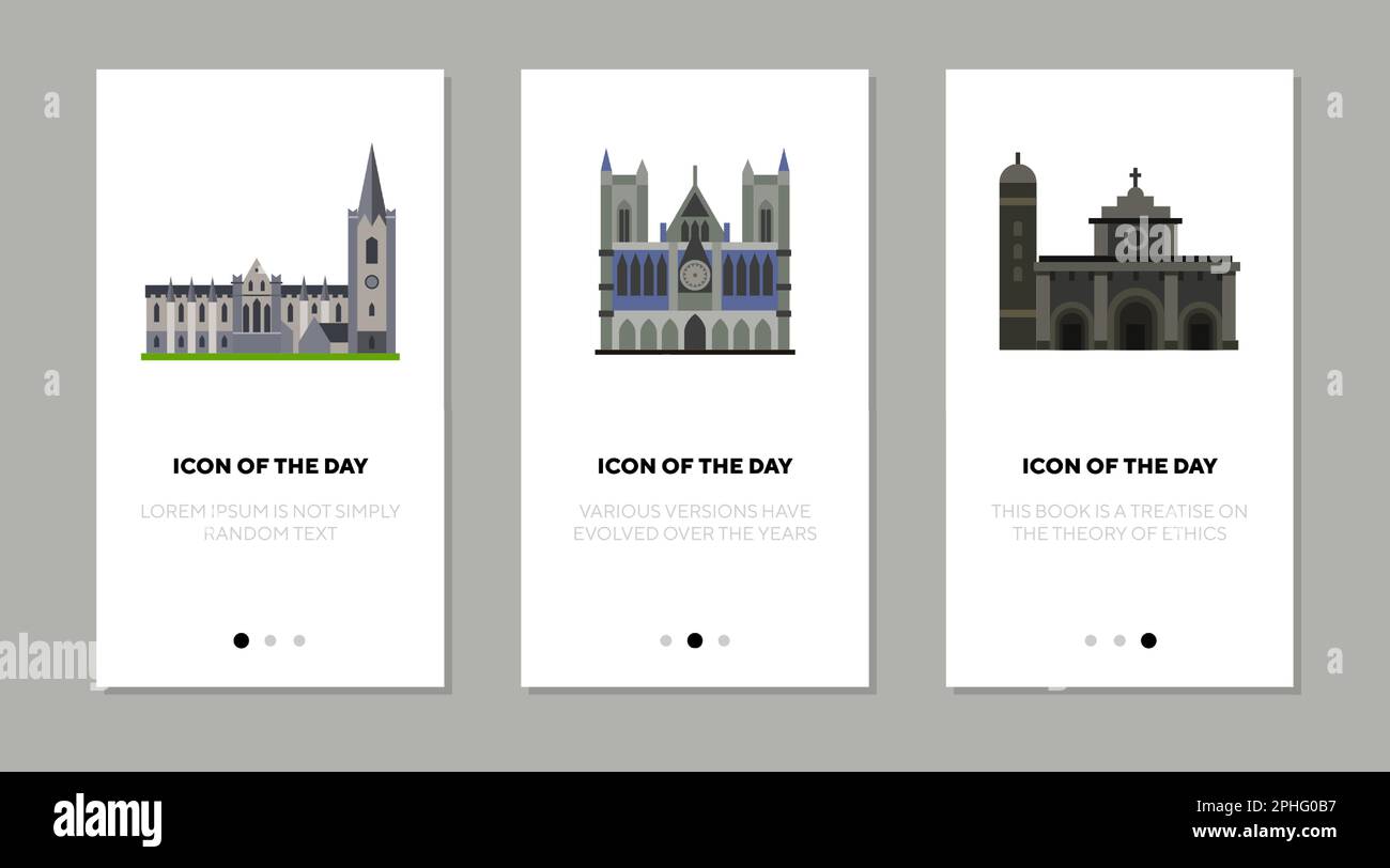 Gothic church sights thin flat icon set Stock Vector