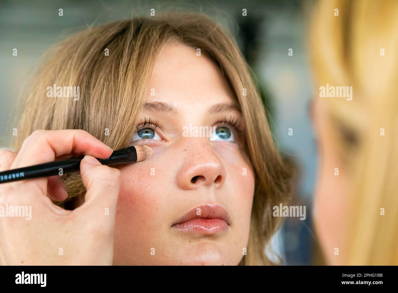 Cape Town, South Africa - November 15, 2022: Behind the Scenes Hair and Make-up on location Stock Photo