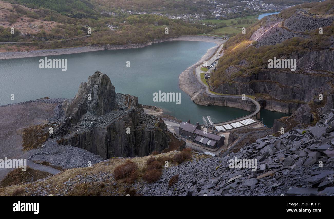 Dinorwig power station or the Electric Mountain Hydroelectic station in Llanberis, Snowdonia, North Wales Stock Photo