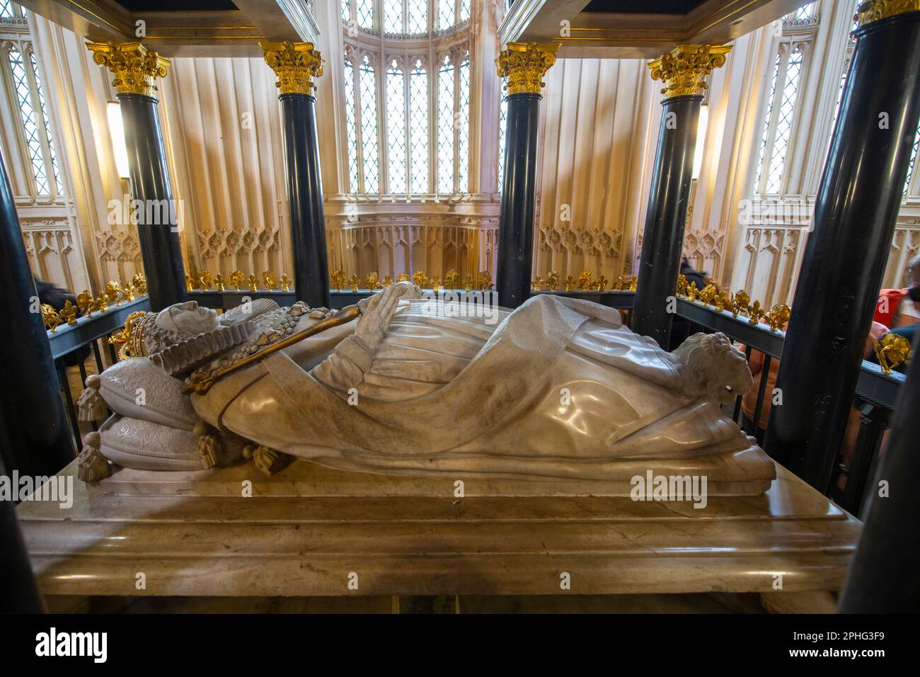 Elizabeth I tomb in Lady Chapel in Westminster Abbey. The church is UNESCO World Heritage Site located next to Palace of Westminster in city of Westmi Stock Photo