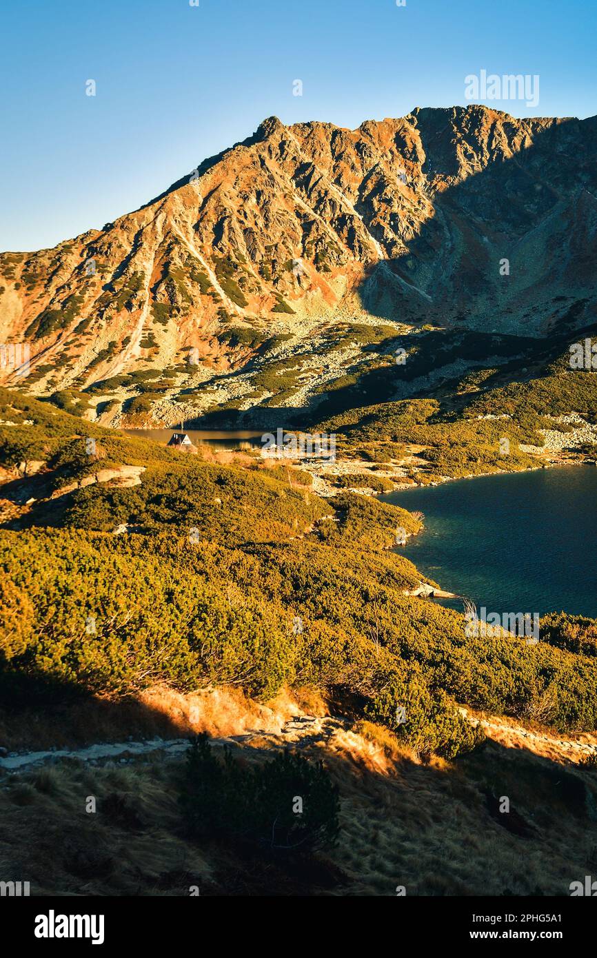 Beautiful summer mountain landscape. Mountain slopes reflecting in the ...